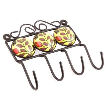 Yellow Brown Leaf Floral Round Ceramic Tiles Hooks